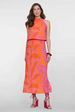 Wehkamp Geisha gebloemde maxi jurk oranje aanbieding