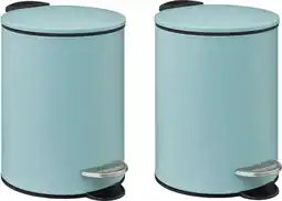 Bol.com 5Five kleine pedaalemmer - 2x - metaal - ijsblauw - 3L - 16 x 25 cm - Badkamer - Badkamer/toilet aanbieding
