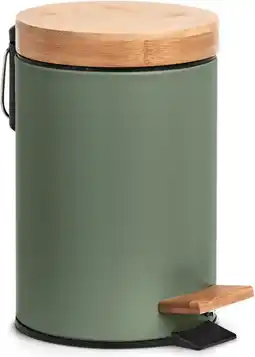Bol.com Zeller prullenbak/pedaalemmer - metaal - Soft Close - bamboe hout - 3L - salie groen - 17 x 24 cm aanbieding