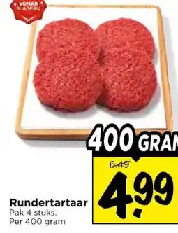 Vomar Voordeelmarkt RundertartaarPak 4 stuks. Per 400 gram aanbieding