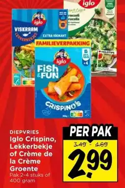 Vomar Voordeelmarkt DIEPVRIES Iglo Crispino, Lekkerbekje of Crème de la Crème Groente aanbieding