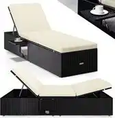 Bol.com Casaria Ligbed - Verstelbaar Klaptafel Polyrattan 200x58 - Zwart Crème aanbieding
