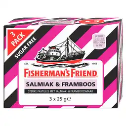 Jumbo Fisherman's Friend Sterke Pastilles met Salmiak- & Framboossmaak 3 x 25 g aanbieding