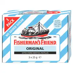 Jumbo Fisherman's Friend Original Extra Sterke Menthol Pastilles 3 x 25 g aanbieding