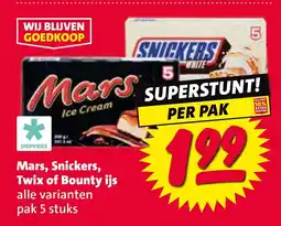 Nettorama Mars, Snickers, Twix of Bounty ijs alle varianten pak 5 stuks aanbieding