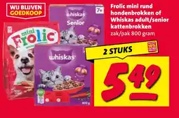 Nettorama Frolic mini rund 7+ hondenbrokken of Whiskas adult/senior kattenbrokken aanbieding