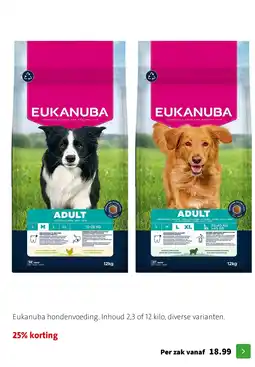 Intratuin Eukanuba hondenvoeding. Inhoud 2,3 of 12 kilo, diverse varianten. aanbieding