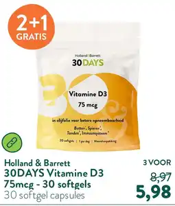 Holland & Barrett 30DAYS Vitamine D3 75mcg - 30 softgels aanbieding