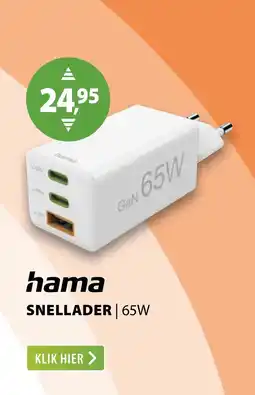 Expert Hama Fast Charger 2x USB-C PD 1x USB-A QC Mini-Charger 65 W Wit aanbieding