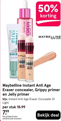 Etos Maybelline instant anti age eraser concealer, grippy primer en jelly primer aanbieding