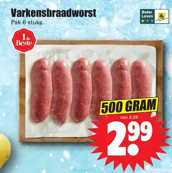 Dirk Varkensbraadworst 500g aanbieding