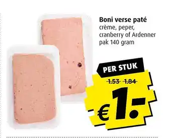 Boni Boni Verse Pate Creme, Peper, Cranberry Of Ardenner 140g aanbieding