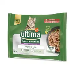 Zooplus 3 x 70 g + 1 x 70 g gratis! Ultima Expert Nutrion natvoer voor katten - Haarbal Rund & Zalm aanbieding