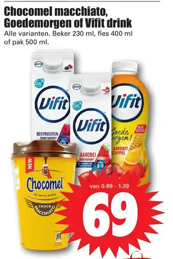 Dirk Chocomel macchiato, goedemorgen of vifit drink 230ml aanbieding