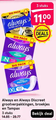 Etos Always en always discreet grootverpakkingen, broekjes en tampax aanbieding