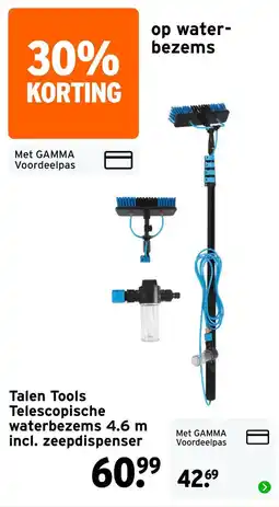 GAMMA Talen Tools Telescopische waterbezems 4.6 m incl. zeepdispenser aanbieding