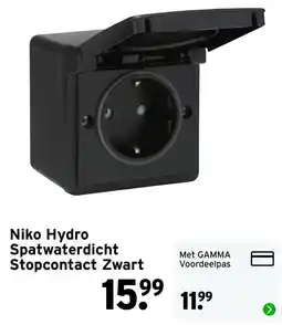 GAMMA Niko Hydro Spatwaterdicht Stopcontact Zwart aanbieding