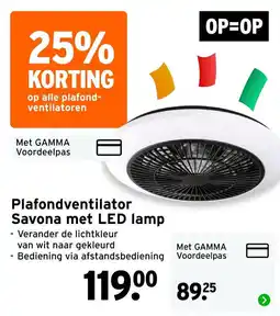GAMMA Plafondventilator Savona met LED lamp aanbieding