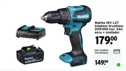 GAMMA Makita 18V LXT klopbloor brushless DHP490 incl. 3Ah accu + snellader aanbieding