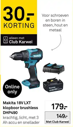 Karwei Makita 18V LXT kloppboor brushless DHP490 aanbieding