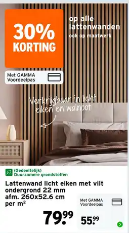GAMMA Lattenwand licht eiken met vilt ondergrond 22 mm aanbieding