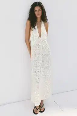 Wehkamp Mango halter midi jurk met stippen - wit aanbieding