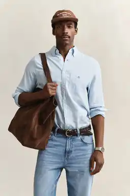 Wehkamp GANT regular casual overhemd met linnen lichtblauw aanbieding