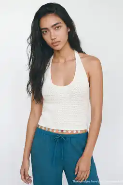 Wehkamp MANGO TEEN gebreide haltertop met pailletten - wit aanbieding