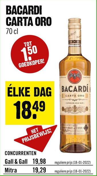 Dirck 3 BACARDI CARTA ORO aanbieding