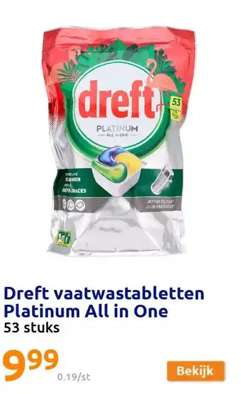 Action Dreft vaatwastabletten Platinum All in One aanbieding