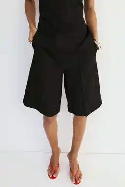 Wehkamp Mango viscose straight leg bermuda short met linnen - zwart aanbieding