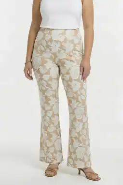 Wehkamp YOEK regularwaist gebloemde flared broek beige aanbieding