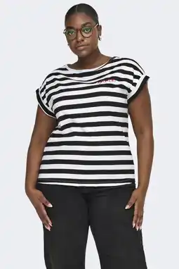 Wehkamp ONLY CARMAKOMA gestreepte top zwart aanbieding