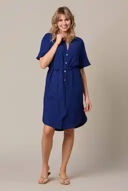 Wehkamp Co Woman korte blousejurk met ceintuur - blauw aanbieding