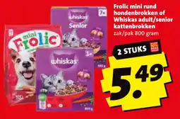 Boni Frolic mini rund hondenbrokken of Whiskas adult/senior kattenbrokken aanbieding