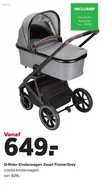 Baby-Dump Q-Rider Kinderwagen Zwart Frame/Grey combi-kinderwagen aanbieding