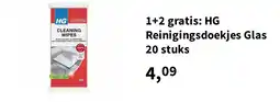 Plein.nl 1+2 gratis: HG Reinigingsdoekjes Glas 20 stuks aanbieding