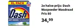 Plein.nl 2e halve prijs: Dash Waspoeder Wasdraad Fris 80 aanbieding