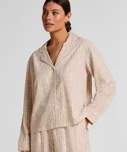 Hunkemoller Hunkemöller Dobby Pyjama Jasje van Geweven Katoen Beige aanbieding
