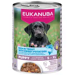 Zooplus Voordeelpakket: 48x400g Eukanuba Puppy Rijk aan forel met zoete aardappel natvoer voor honden aanbieding