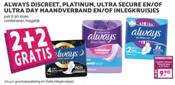 MCD Supermarkt always discreet, platinum, ultra secure en/of ultra day maandverband en/of inlegkruisjes aanbieding