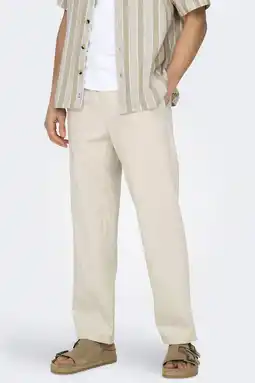 Wehkamp ONLY & SONS ONSSINUS loose casual broek met linnen beige aanbieding