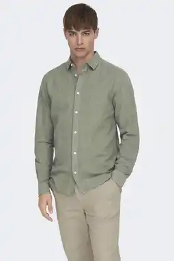 Wehkamp ONLY & SONS slim casual overhemd met linnen groen aanbieding