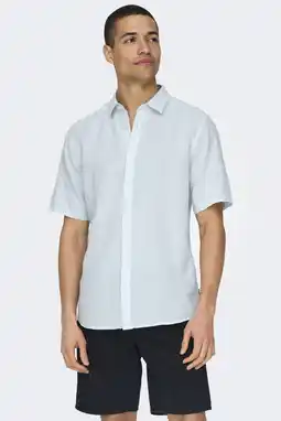 Wehkamp ONLY & SONS slim casual overhemd met linnen lichtblauw aanbieding