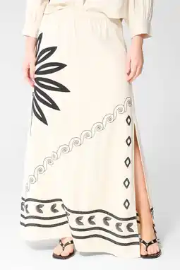 Wehkamp Shoeby viscose midi rok met split en print - ecru aanbieding