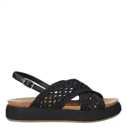 Wehkamp Inuovo leren sandalen met plateauzool en gevlochten zwart aanbieding