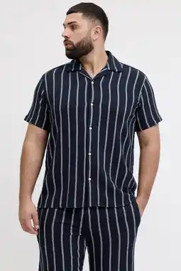 Wehkamp JACK & JONES PLUS SIZE regular gestreept casual overhemd met textuur Plus Size donkerblauw aanbieding