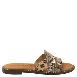 Wehkamp Lazamani Suze leren slippers met dierenprint en panterprint beige/zwart aanbieding
