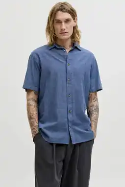 Wehkamp JACK & JONES ESSENTIALS regular casual overhemd met linnen blauw aanbieding
