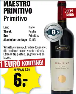 Dirck 3 Maestro Primitivo 75 cl aanbieding